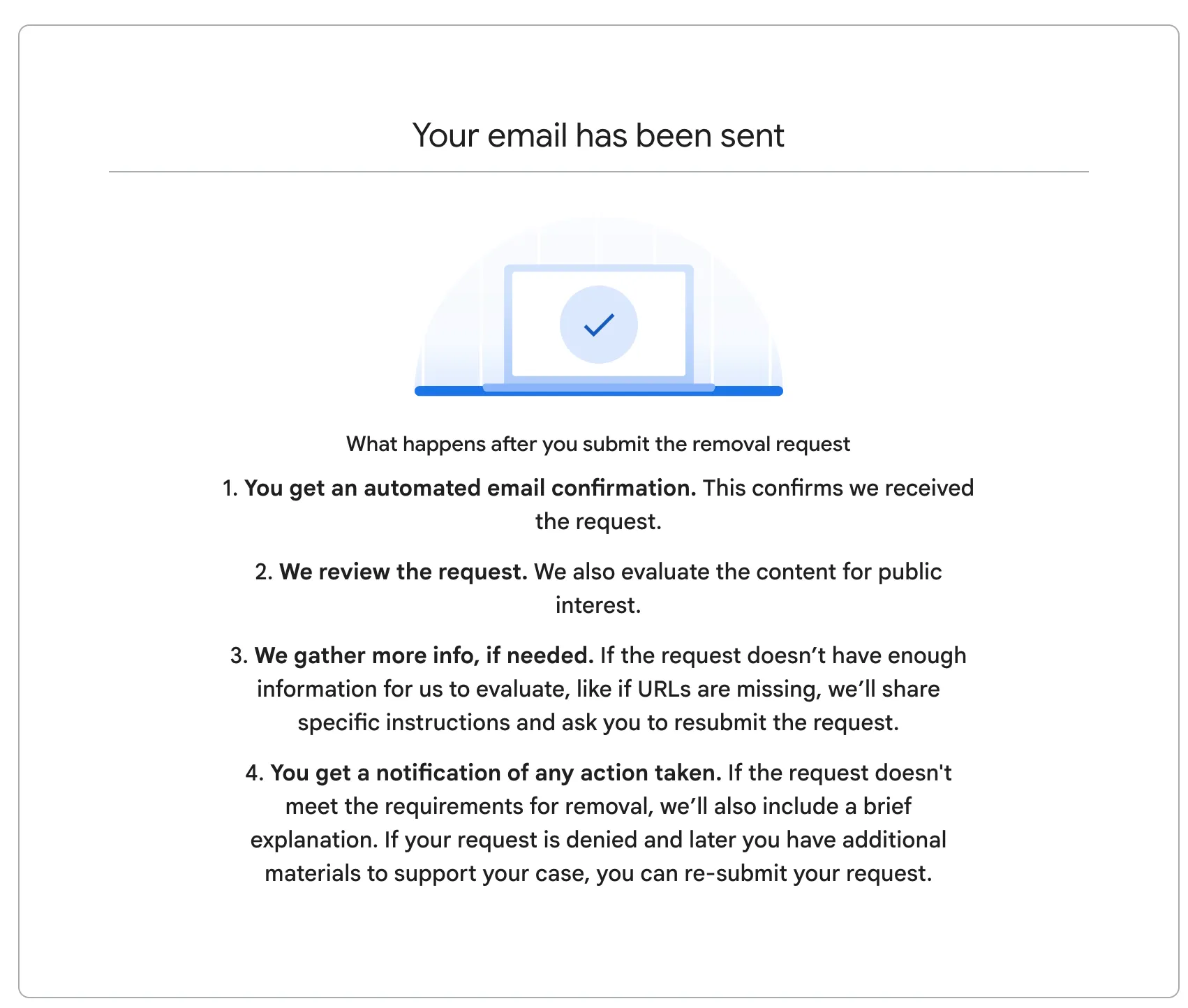 Google&rsquo;s NCSEI report confirmation page.