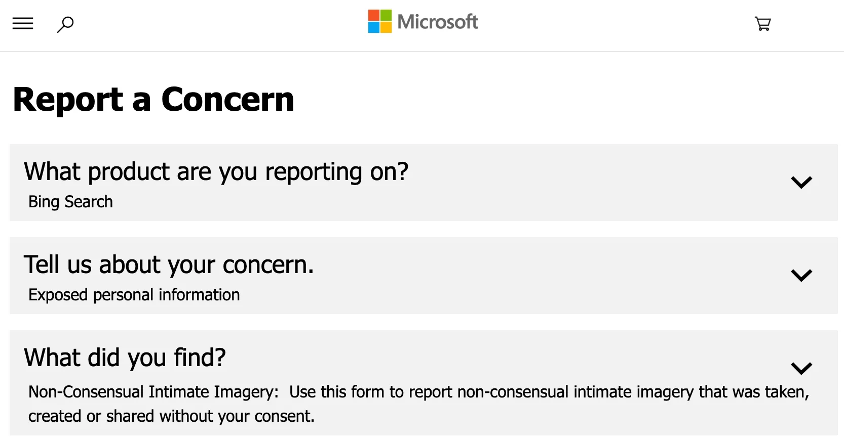 Finding Bing’s NCII reporting form